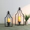 Set of 2 Modern Black Metal Foldable Lanterns Spring Wedding Hanging Candle Holders